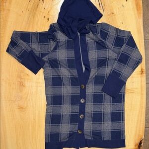 Maurices Navy and Gray Plaid Cardigan